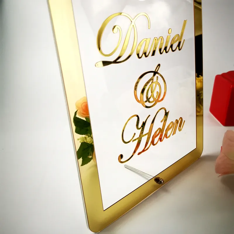 Прямоугольник пользовательский свадебный название зеркальная рама акриловая наклейка детская рамка словесное значение для вечеринки с гостями с ногтями в пользу подарка 220618