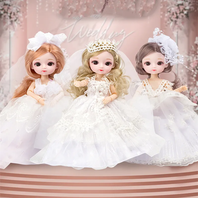 19cm BJD Doll 13 Movely Joints Brown 3D Big Eyes Fashion School Uniform and Wedding Dress Birthday Present For Kids 220505