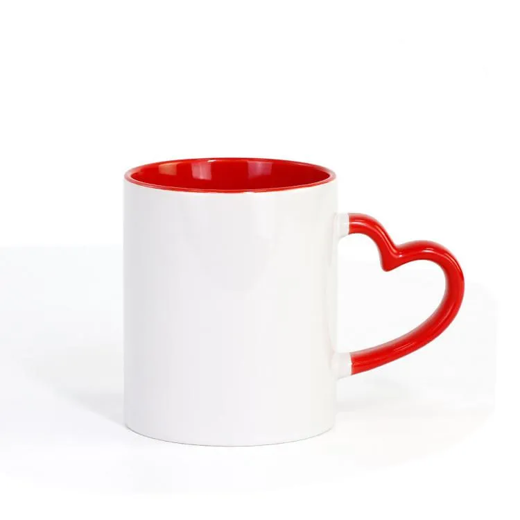 Heart Shaped Handle Printing Inner Color Coating Mugs Personalized DIY Custom Blank Heat Transfer Cups KTS188
