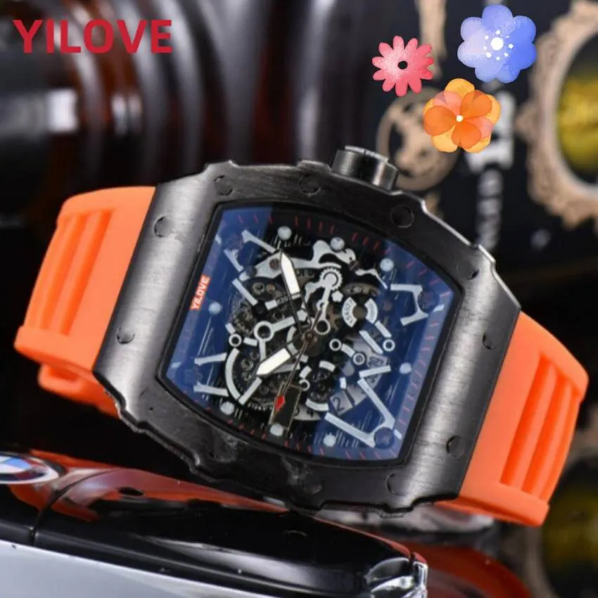 Top Quality Men Watch 43mm Full Function Stopwatch Black Blue Rubber Clock Luxury Quartz President Day Date Whole And Retail W339q