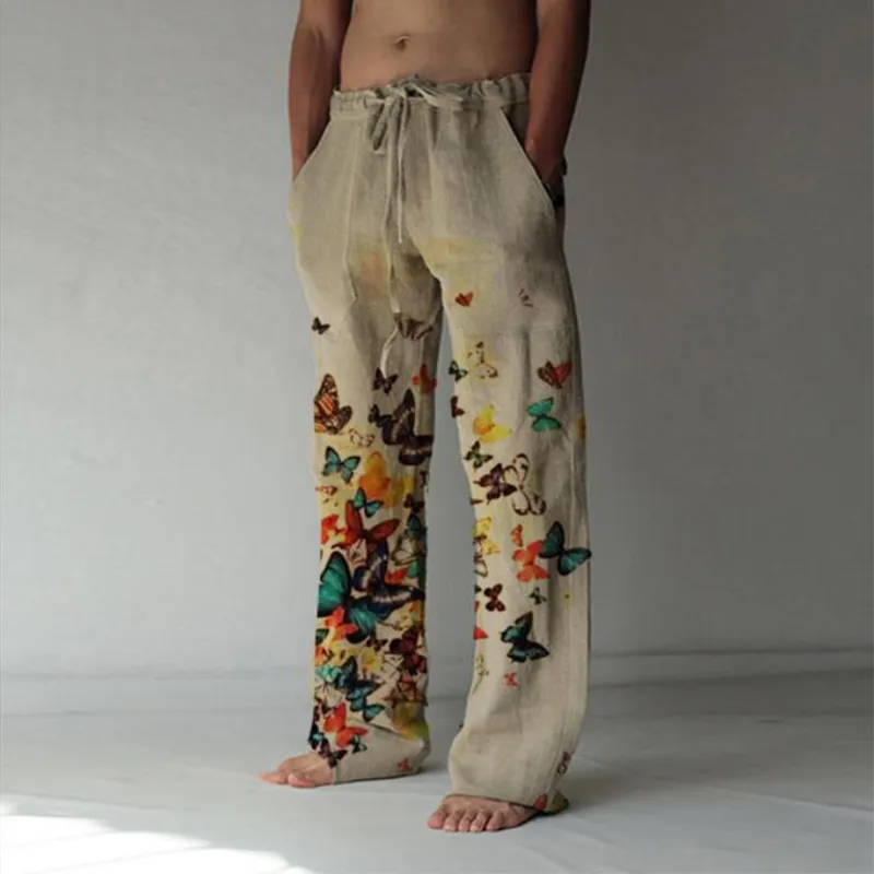 Jesień Vintage Czaszka Drukuj Loose Proste Pant Mężczyźni Lato Mody Spodnie Ulica Hipster Casual Spodnie Męskie Streetwear 220325