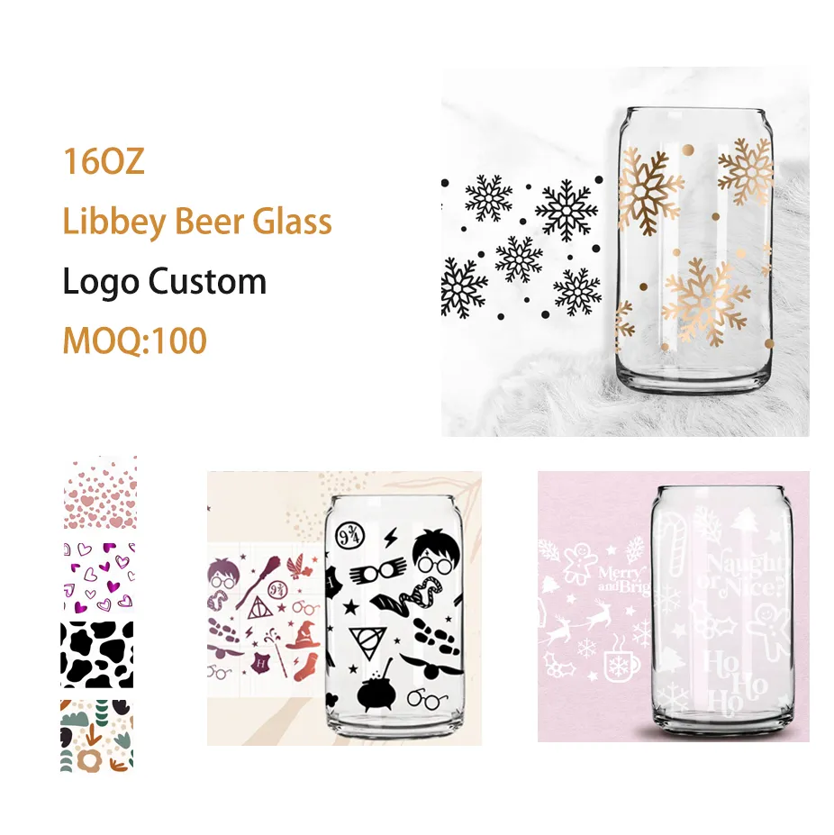 Sublimation Custom Logo 16oz Bierglasbecher mit Bambusdeckel und Strohhalmen Ästhetische Glasbierdose Glas Eiskaffeegläser
