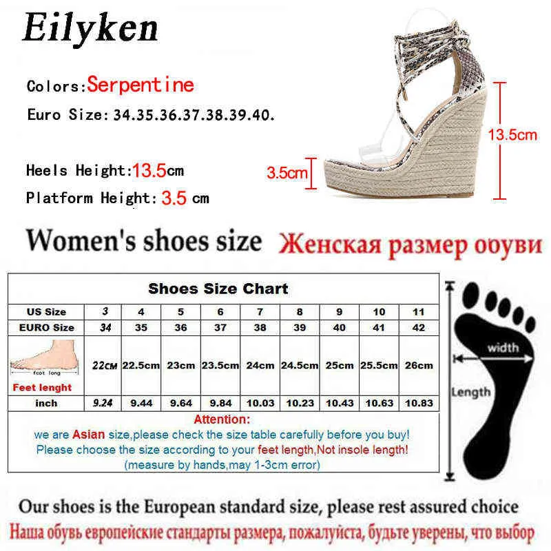 Sandals Eilyken Summer Lace-Up Serpentine Solid Women Platform Wedges Sandals Fashion High heels shoes Ladies Open toe Sandals size 42 220316