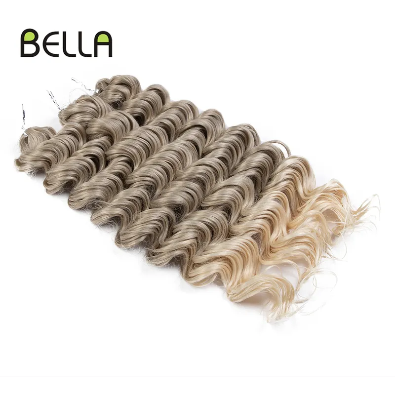 Bella syntetiskt virkat hår 24 tum djup vågig vridning afro lockar lockigt hårförlängning ombre rosa färg 3 st 300 g för kvinnor 0618