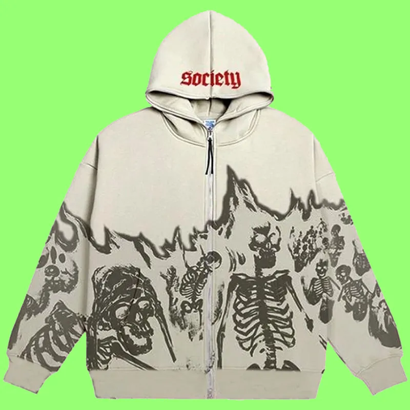 Y2K Emo Herr Streetwear Vintage Skull Hoodie Zip Up Hoodies Grunge Oversized Sweatshirt Gothic Toppar Harajuku Alt Jackor Kläder 220721