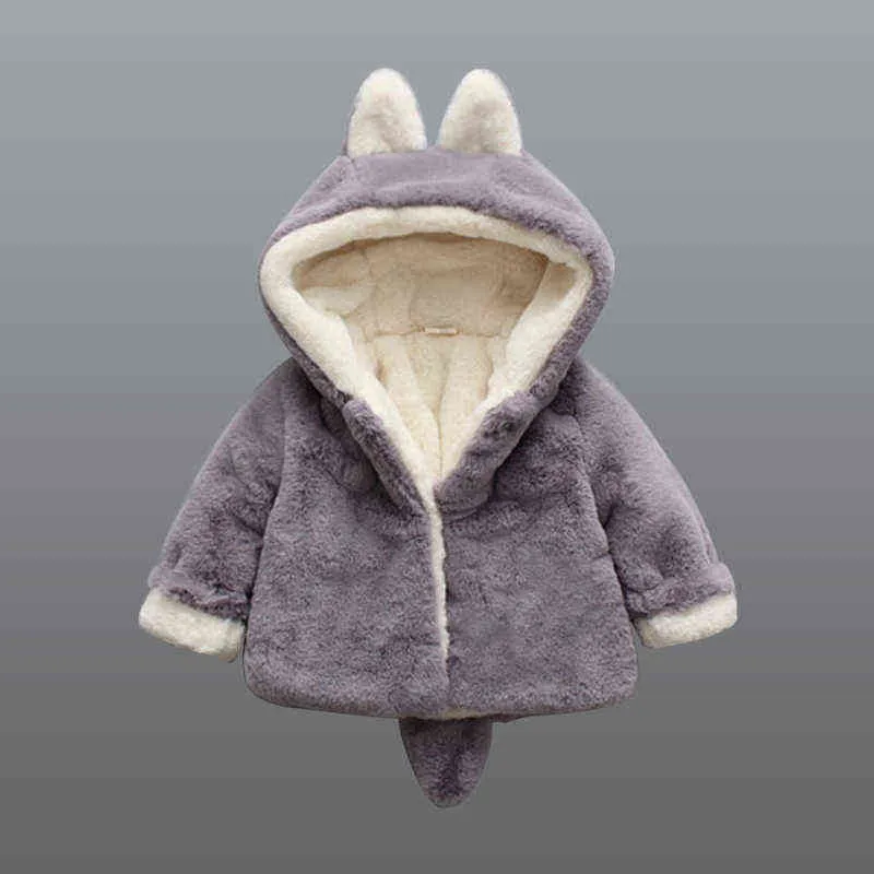 Baby Girl Clothes Winter Jacket Girl Cute Rabbit Hoodie Children Wool Sweater Plus Velvet Thick Warm Plush Baby Jacket J220718