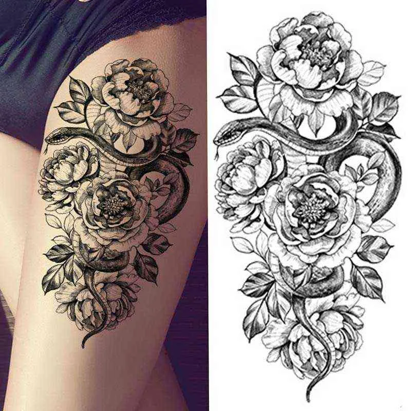 NXY Tatuaggi temporanei Adesivi impermeabili Donne Fai da te Body Art Decalcomanie Schizzo 3d Fiore Serpente Lupo Falso 0330