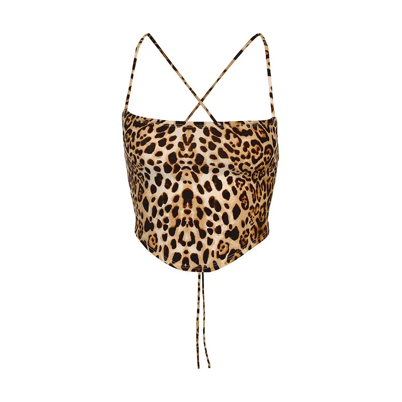 Ins Trend Leopard Print Sexy Backless Cross Strap Slim Navel avec gilet à la suspension en été 220325