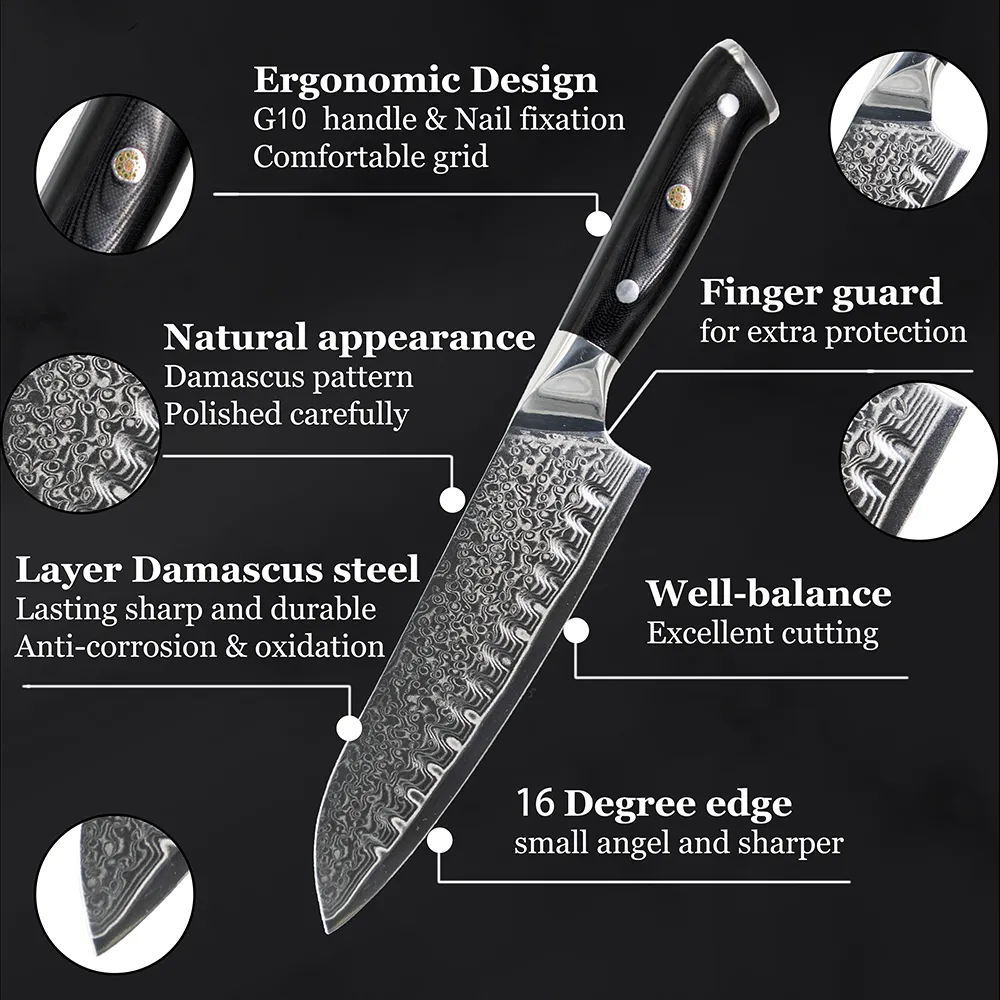 Yuzi eamascus conjunto de facas de cozinha 6 peças chef lnife profissional japão sankotu cutelo ferramenta osso utilitário aparas tools290d