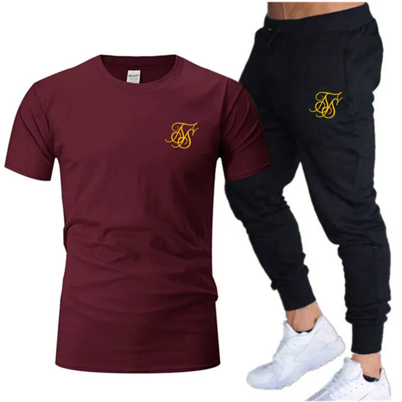 Zomermode Leisure Sik Silk Brand Heren Set Tracksuit Sportswear Male sweatsuit Korte mouwen T-shirt en broek 2-delige set 220609