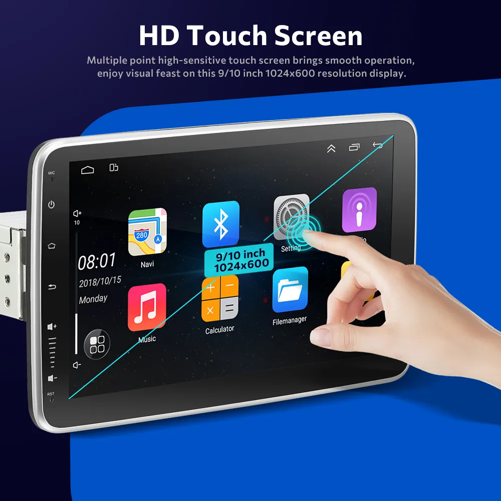Lettore multimediale dvd auto Android WIFI 1Din 16/32G Schermo girevole a 360 ° GPS WiFi Radio stereo universale Lettore video