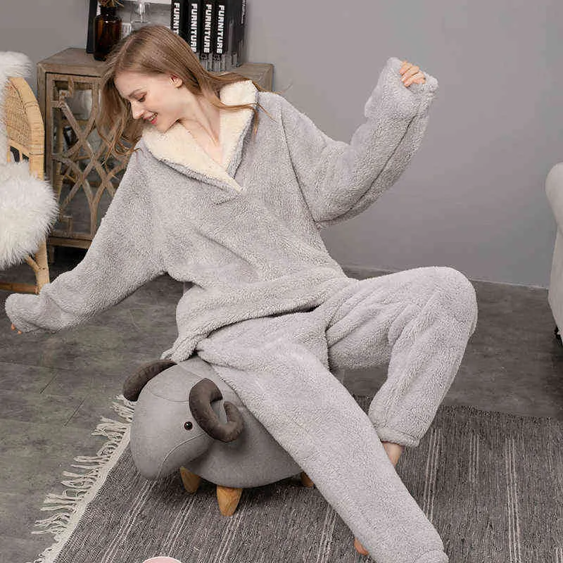 Vinterpyjamas för kvinnor korallfleece pyjamas flanell pyjamas kostym förtjockning par hemservice l220803