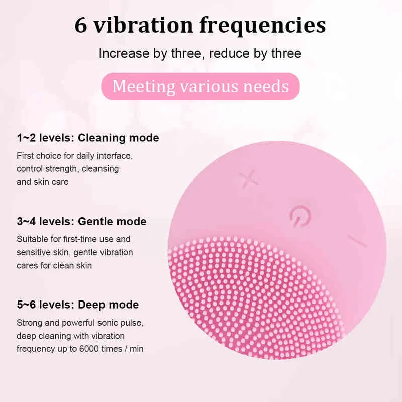 6 modes Electric Facial Cleansing Brush 2 In 1 Silicone Massage Chargeable Face Body Cleaner Deep Skin Cleaning Tool 220512