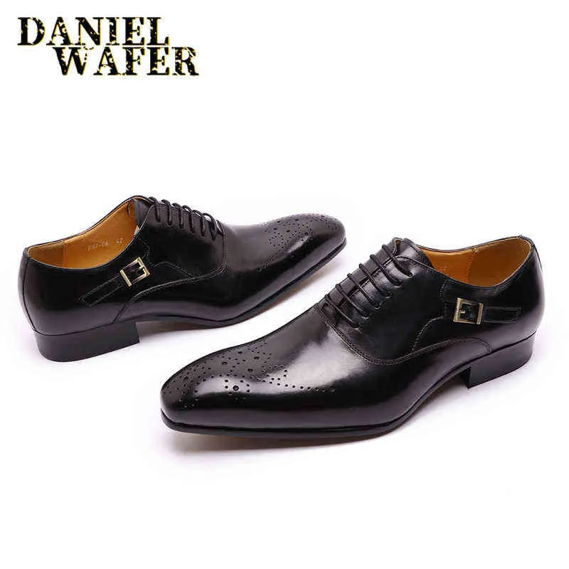 Luxuremerk Oxfords Schoen Wit zwart bruin puntige teen veter Office Business Wedding Shoes Brogues Formele mannen Leerschoenen
