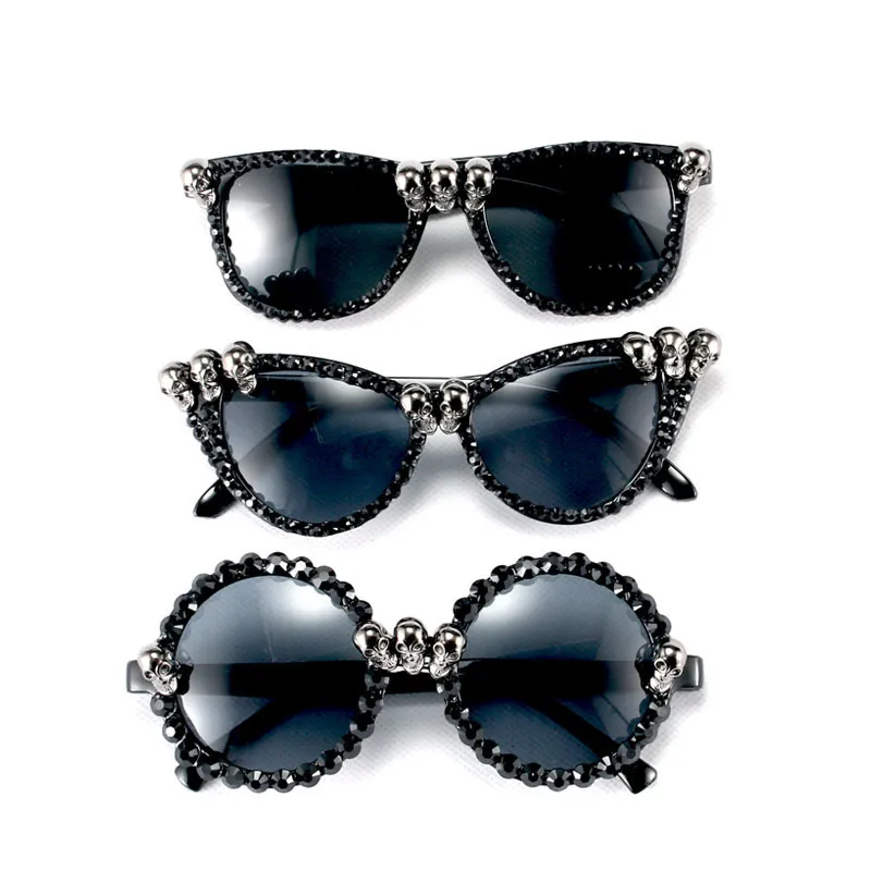 SHAUNA Gothic Skull Sunglasses Halloween Christmas Cat Eye Crystal Punk Sun Glasses 220629