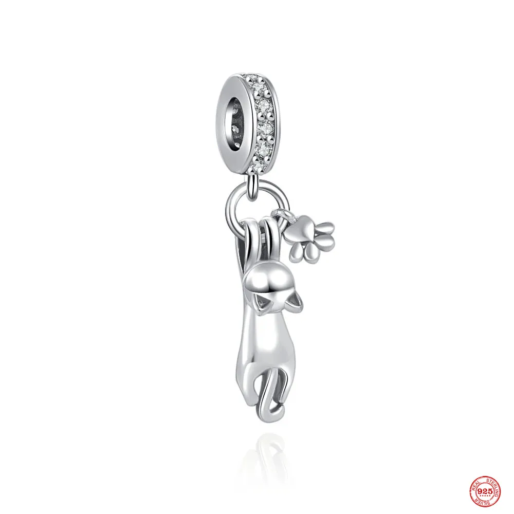 925 Sterling Silver Dangle Charm Cute Cat Dolphin Beads Bead Fit Pandora Charms Armband DIY smycken Tillbehör