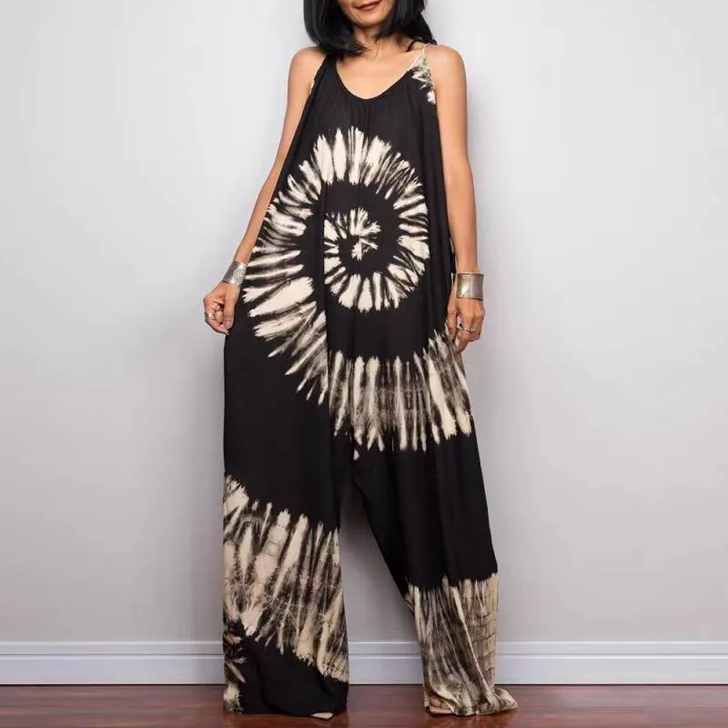 Tie Dye Women's Wide Leg Jumpsuits Summer Ladies Sleeveless Sling Jumpsuit Kvinnlig tryck Löst Rompers 220719