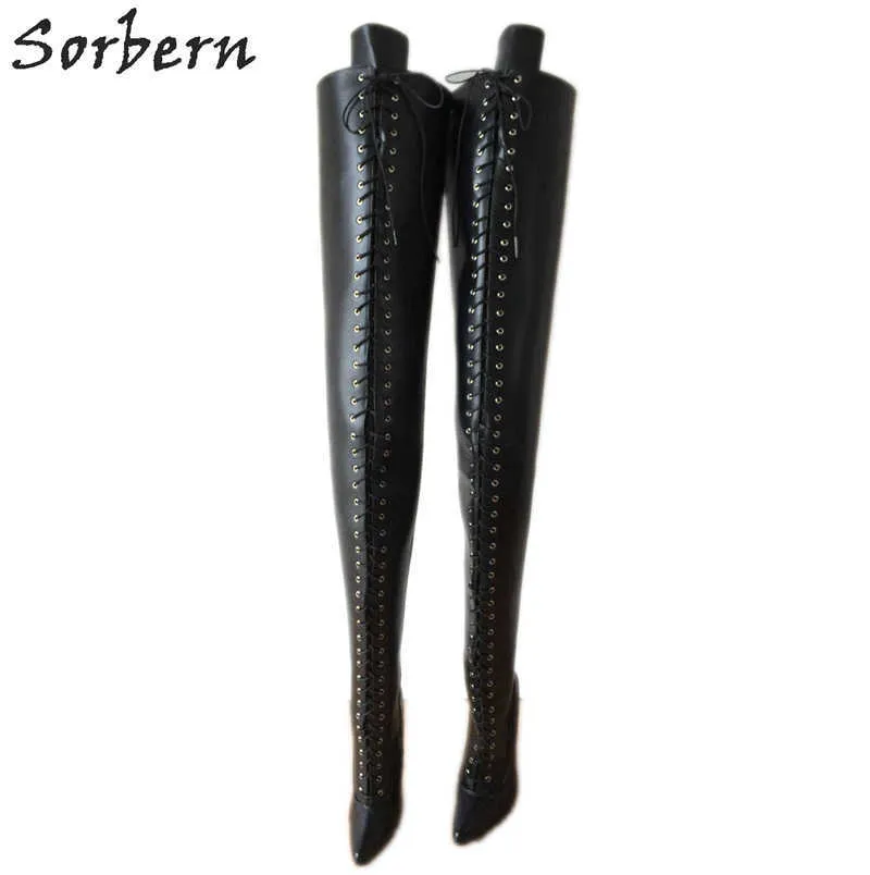 Sorbern Extreme Long Boot Custom 95Cm Crotch Thigh High Boots Women Lace Up 18Cm Stiletto Boots Personalized Shaft Calf Width