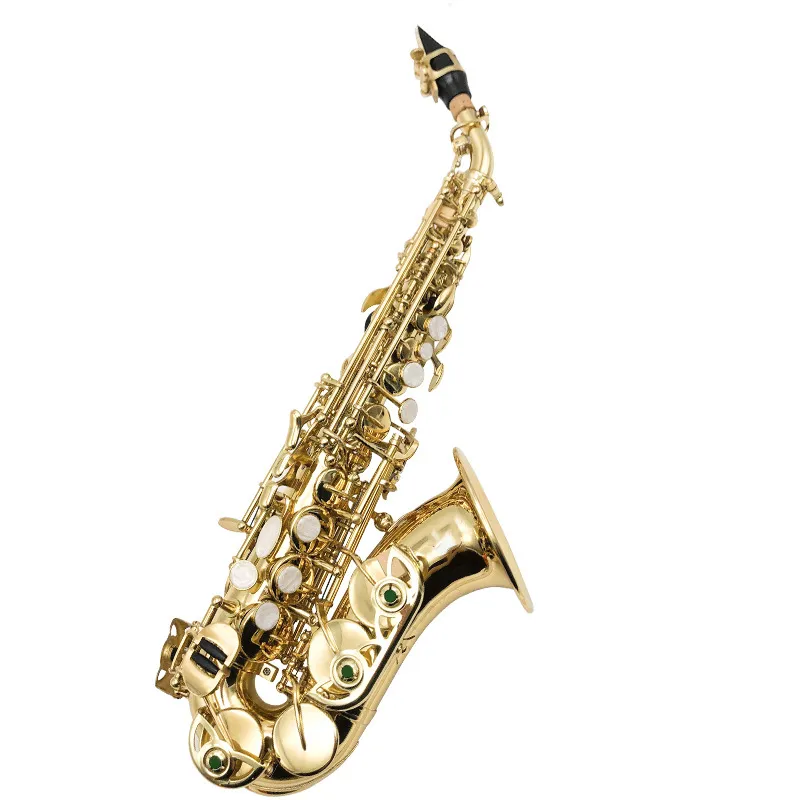 Saxofón soprano curvado Bb nuevo de artesanía europea, instrumento de juego de agudos B-flat SAX profesional chapado en oro