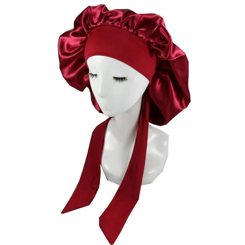 Bonnet Skull Caps Fshion Femmes Satin Nuit Sommeil Cap Cheveux Bonnet Chapeau Soie Tête Couverture Large Bande Élastique Large Bord Douche Nightc239k