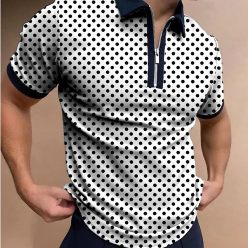 Herren Sommer Golf Plaid Dot Print Revers Half Zip Kurzarm Tops Sportswear Casual Slim Fit Polo Shirts 220614