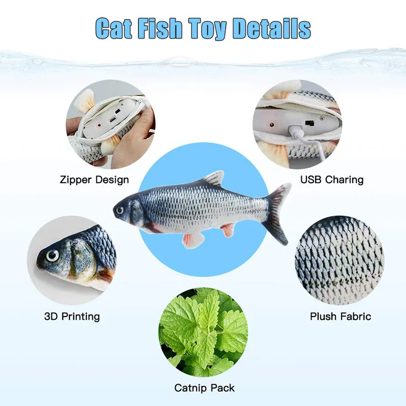 Electric Moving Fish Cat Toy Flopping Simulation Wagging Fish Pet Funny Chew Bite USB Charger Kitten Plaything Supplies 220423