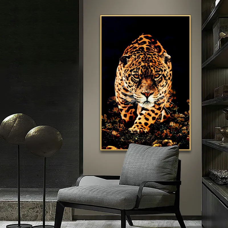 Walking Leopard Posters Prints Canvas Painting Wild Animal HD Pictures Wall Art Panther Decoration Picture for Living Room Decor