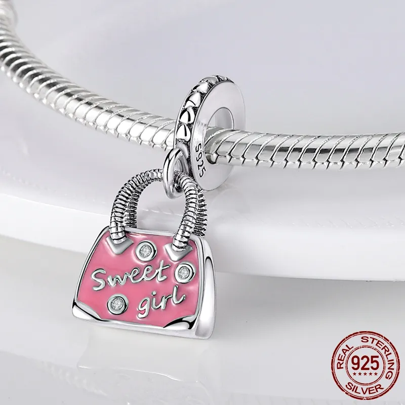 925 Silber Charm Perlen baumeln Farbe Anhänger rosa Emaille Reise Bead passen Pandora Charms Armband DIY Schmuck Zubehör