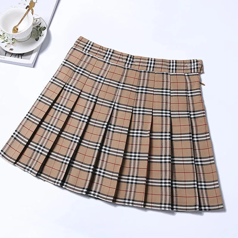 Summer Y2k Plaid Pleated Women Skirt Black High Waist Short Safety Lining Korean Fashion School Uniform A-Line Girl Mini Skirts 220317