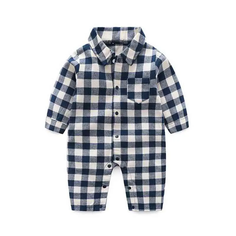 格子縞の赤ちゃんのロンパーズ2021年の新生児用ジャンプスーツオーバーオール用の衣服