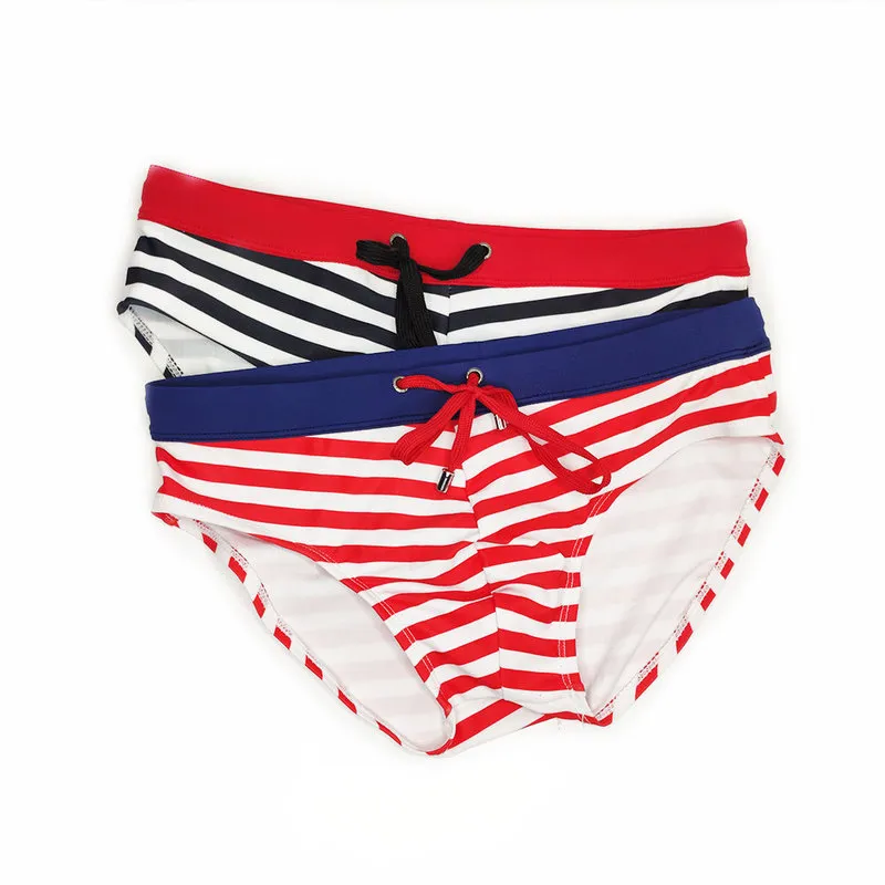 Low Rege Swims Swims Bikini Swimsuits Striped Trunks Swimwear Sexy Bading Suit met heren met trekkoord