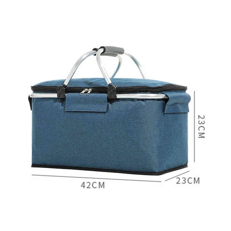 Cesta de bolsa de piquenique dobrável grande capacidade para resfriador multifuncional saco isolado bbq bbq acampamento caixa de armazenamento de armazenamento recipiente Y220524