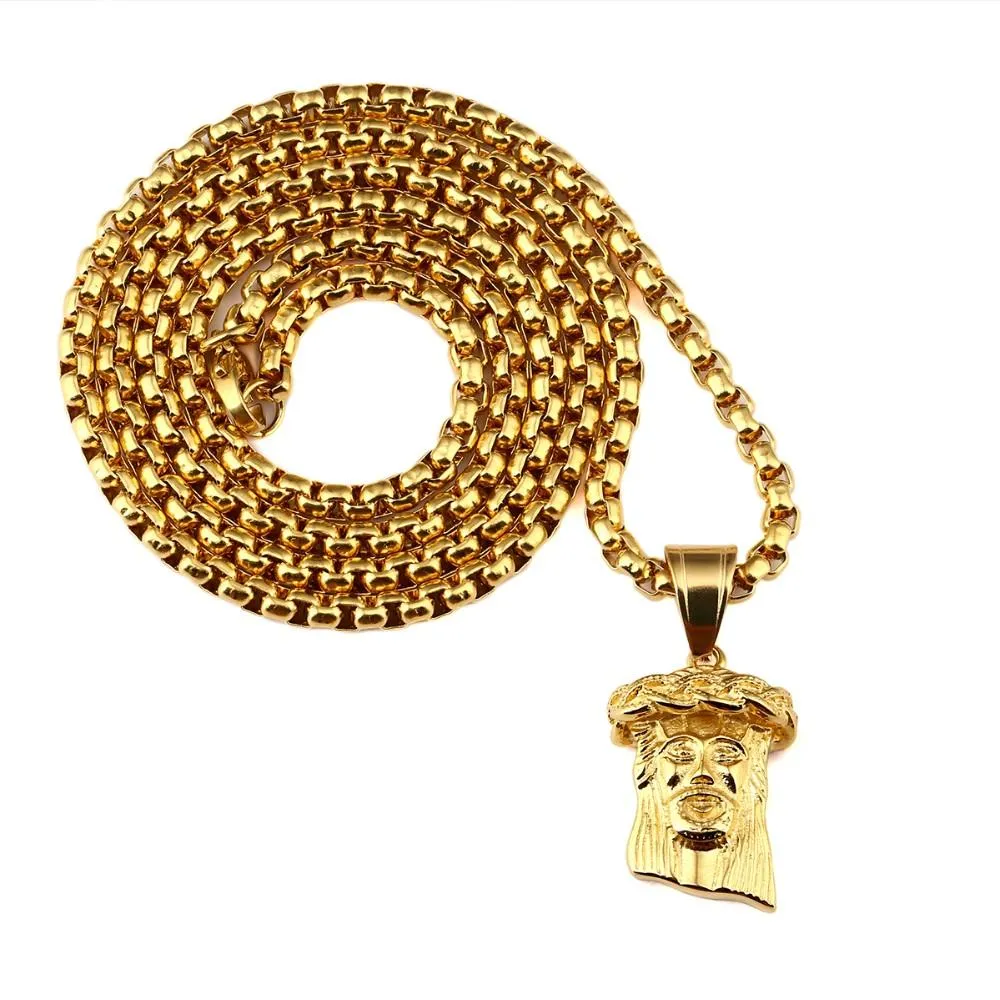 Hip Hop Men Jewelry Jesus Christ Piece Pendant gold Necklace cross with Corn chain length 70cm character286Z