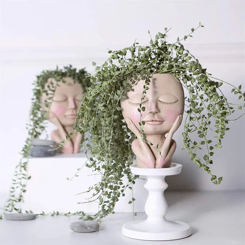 Flickor ansikte huvudblomma planterare saftiga växtblomma behållare potten blomkruka figur trädgård dekor nordisk bordsskiva prydnad 220423