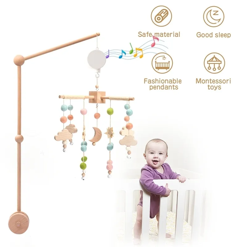 Мобильница детская погремушка игрушка 0 12 месяцев деревянная мобильная мобильная на кровати, рожденная музыкальная коробка, колокол, подвесной игрушки -держатель, младенец, мальчик, мальчик 220829