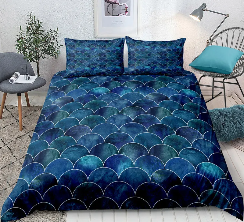 sjöjungfru skalor sängkläder set 3st Fish Scales Däcke Cover Set Colorful Quilt Cover Queen Bed Set 220531