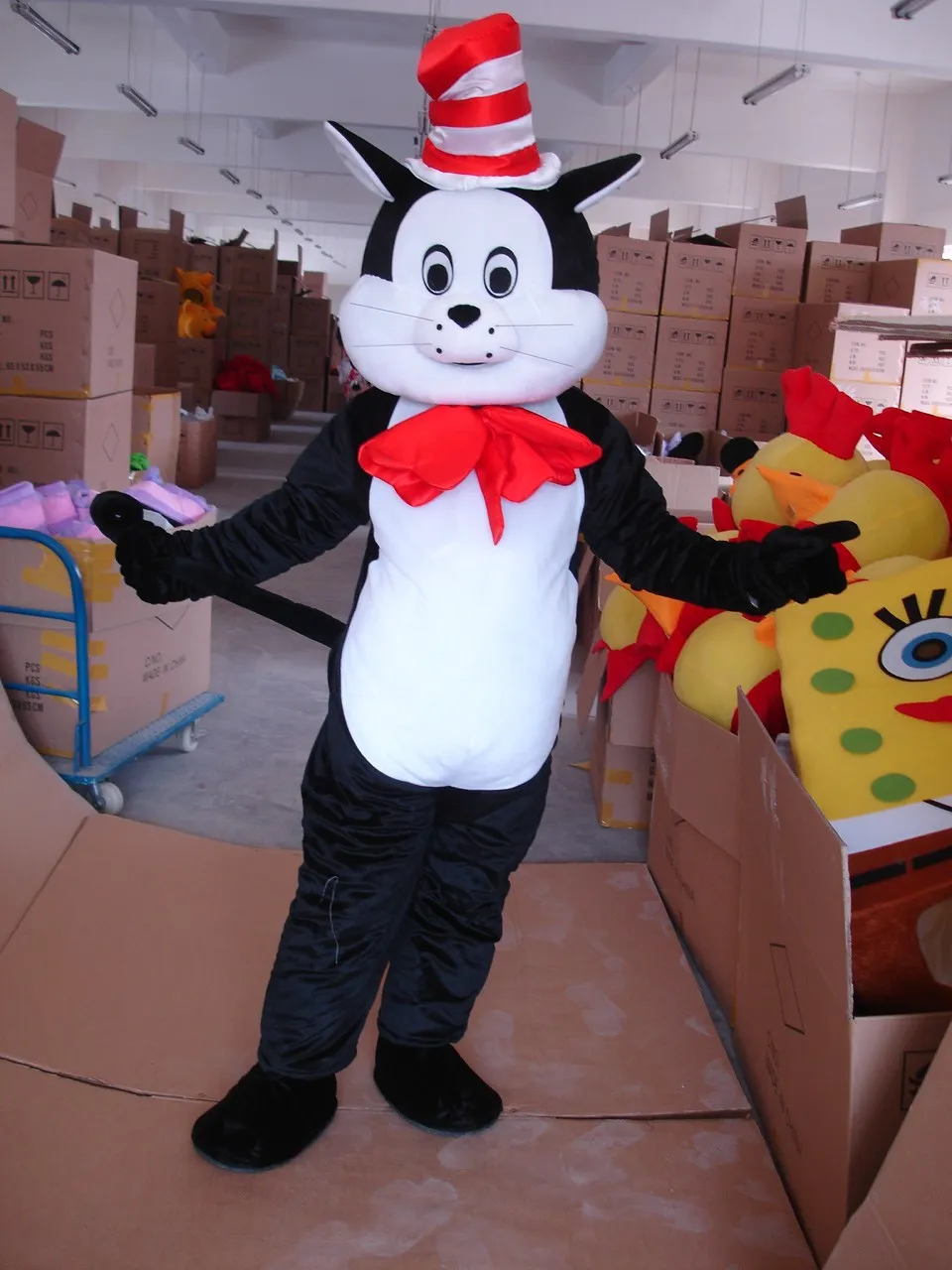 Maskottchen-Puppenkostüm, Katzen-Maskottchen, magisches Katzen-Maskottchen mit Hut, Kostüm für Erwachsene, Kostüm, Tier-Themenkostüme für Halloween-Party-Event