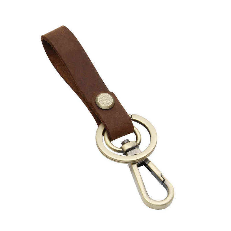 Nouveau Vintage fait à la main Pull-up peau de vache porte-clés Bronze métal porte-clés femmes hommes voiture pendentif porte-clés en cuir véritable accessoires AA220318