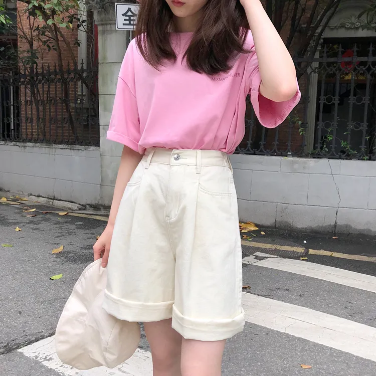 Flectit Bermuda Shorts Women High Waist Wide Leg Soft Denim Shorts Summer Student Girl Casual Outfits 220419