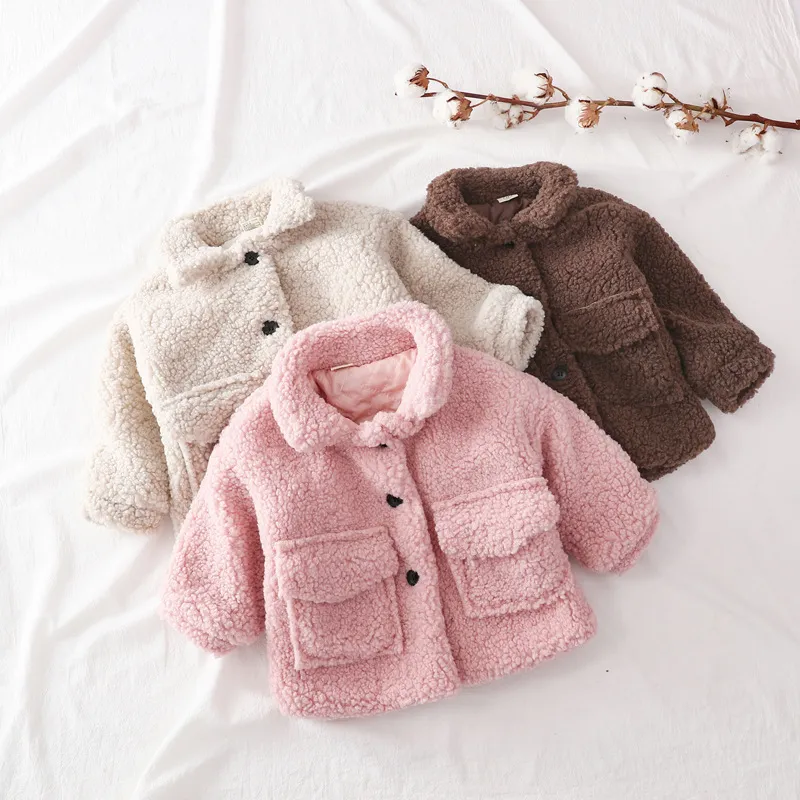 코트 패션 여자 아기 소년 겨울 재킷 두꺼운 양고기 양모 유아 유아 어린이 따뜻한 양 코트 아기 아웃복면 18y 220826