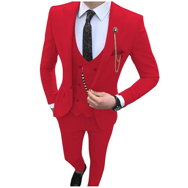 Abiti da uomo Slim Fit 3 pezzi Smoking da ballo con risvolto con visiera Blazer Groomsmen Matrimonio su misura Costume Homme giacca + gilet + pantaloni 220504