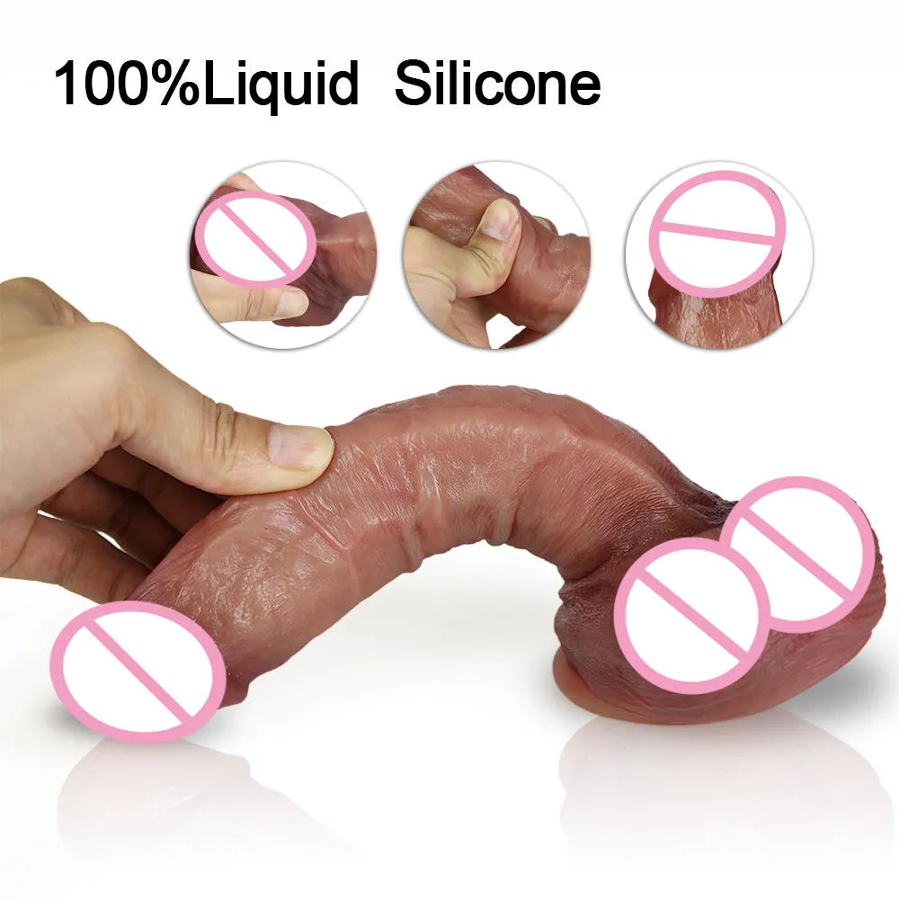 7/8 tum hudkänsla realistisk dildo mjuk flexibelt dubbelskikt silikon enorm penis sugkopp sexiga leksaker för kvinnlig onani