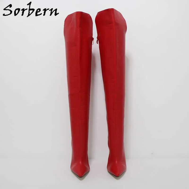 Sorbern 두꺼운 겨울 부츠 높은 프론트 짧은 뒤로 18cm 스파이크 하이힐 페티쉬 부츠 침대 사진 드래그 퀸 부츠 크로스 드레스