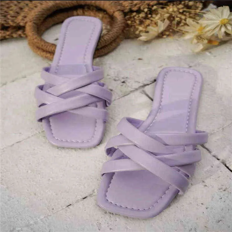 Cross Strip Design Mulheres Chinelos Flat Bottom Não-Slip Ao Ar Livre Praia Sandálias Sandálias Soft Cozy Slides Verão Novo 2022 Menina Sapatos Y220412