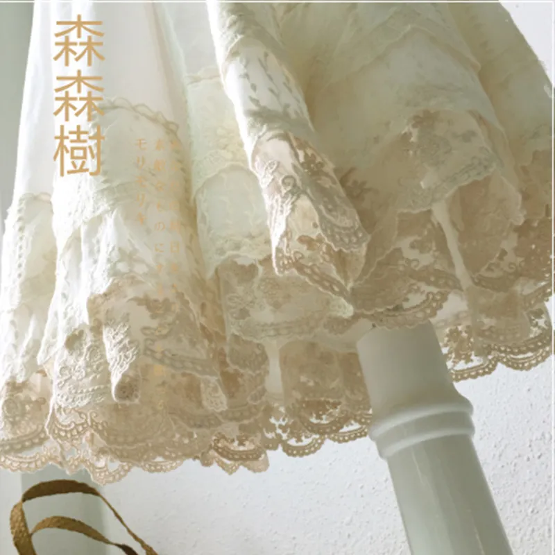 Japonês Mori Menina Multi Camada Lace Algodão Saia Mulheres Branco Bordado Fada Bordado Plissado Princesa Underskirt Kawaii A285-1 220317