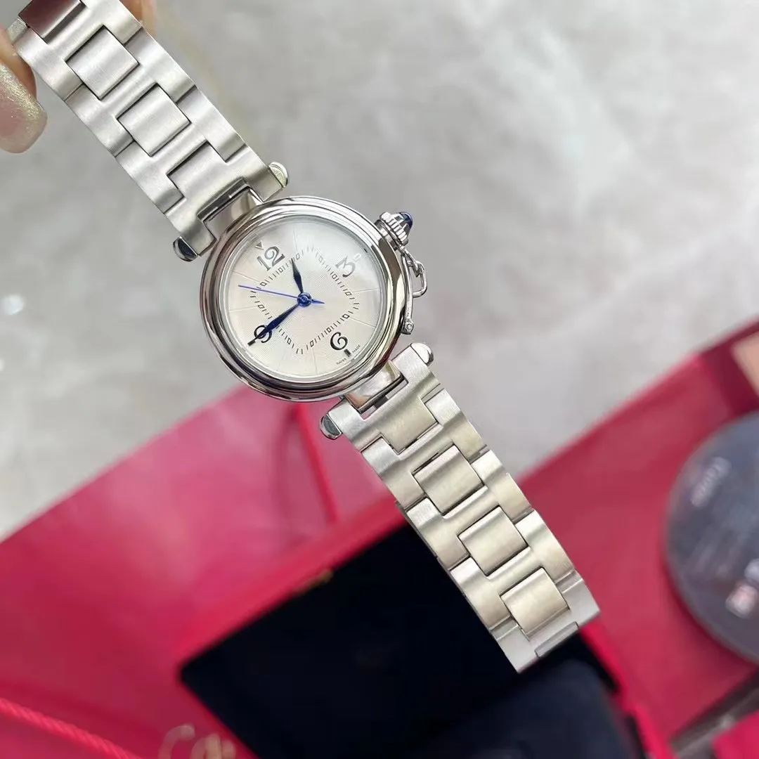 U1 najwyższej klasy AAA 35 mm Pasha de W31089m7 zegarki White Dial Miyota Automatyczna chronograf męska zegarek Stopwatch Stalowy Brace265s