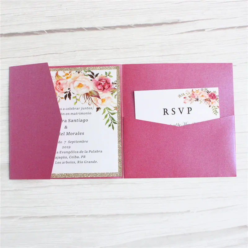 Customized Wedding Invitations Pocket Trifolding Greeting Card Engagement Party Supplier 220711