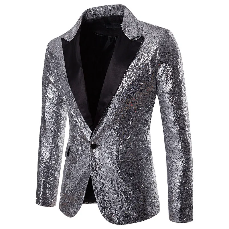 Mężczyźni Glitter cekinowe kurtki Fancy Show Costume Party Coats Wedding Blazer Gentleman Button Dance Bling Formal 220822