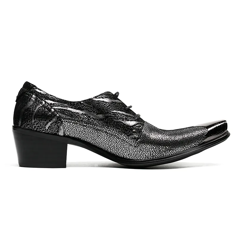 Luxury Mens Business Genuine Leather Shoes Fashion Wedding Formal Oxfords Lace-up Pointed Toe High Heel Brogues Dress Shoes