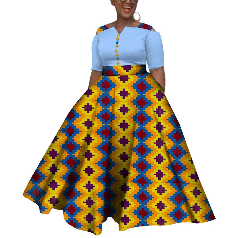 女性のための夏のアフリカの床の床の長さのドレスフォーマルなアンカラファッションドレスアフリカンコットンプリントワックスガウンWY3835
